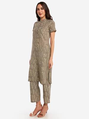 Beige Printed kurta with Trouser 4