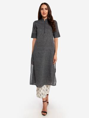 Black kurta with Off White Printed Trouser 1