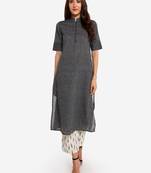 Black kurta with Off White Printed Trouser