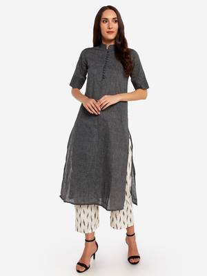 Black kurta with Off White Printed Trouser 2