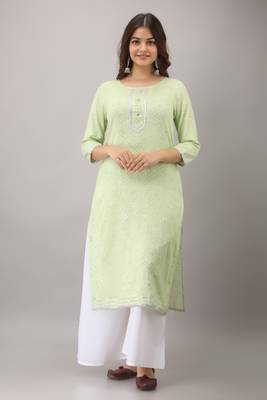 Green Colored Foil Print Rayon Kurta 1