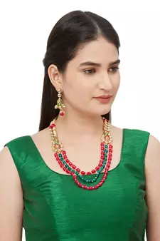 Red And Green Bead Kundan Necklace Sets