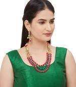 Red And Green Bead Kundan Necklace Sets