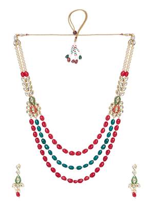 Red And Green Bead Kundan Necklace Sets 2