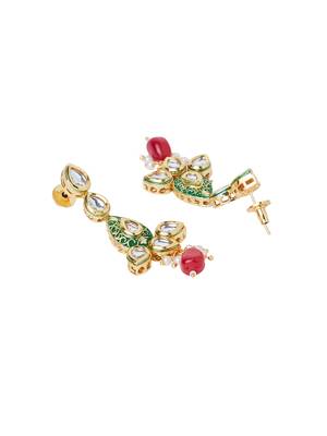 Red And Green Bead Kundan Necklace Sets 4