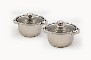 Kitchen krafts 2pcs Hammered Dutch oven set with glass lid, induction compatiable, cook and serve 2