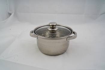 Kitchen krafts 1pc Hammered Dutch oven - 16 cm with glass lid, induction compatiable, cook and serve 1