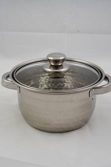 Kitchen krafts 1pc Hammered Dutch oven - 16 cm with glass lid, induction compatiable, cook and serve