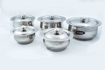 Kitchen Krafts 5pcs Flat bottom Serving Bowl with Lid (Urli 8x12) Induction Compatiable 1