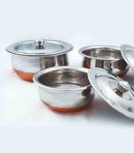 Kitchen Krafts 3pcs Copper bottom Serving Bowl with Lid (handi 8x10)