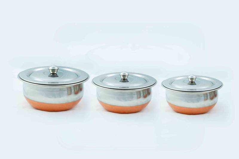 Kitchen Krafts 3pcs Copper bottom Serving Bowl with Lid (handi 10x12
