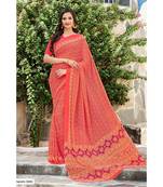 pink printed georgette saree with blouse