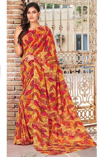 multicolor printed georgette saree with blouse