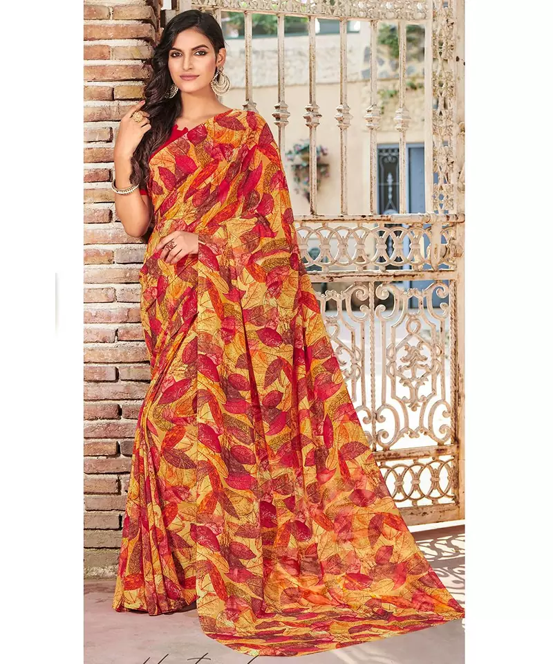 multicolor printed georgette saree with blouse