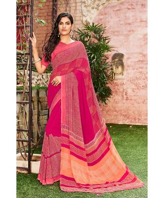 pink printed georgette saree with blouse 1