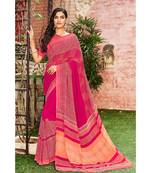 pink printed georgette saree with blouse