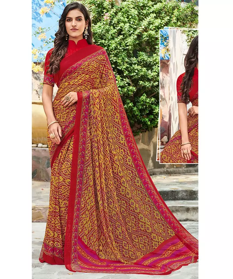 multicolor printed georgette saree with blouse