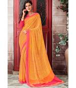 yellow printed georgette saree with blouse