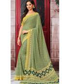 green printed georgette saree with blouse