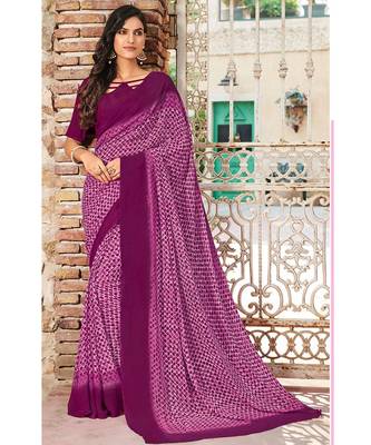 purple printed georgette saree with blouse 1