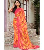 yellow printed georgette saree with blouse