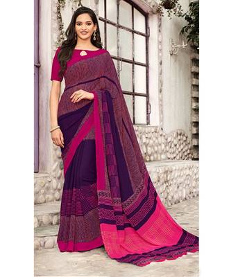 purple printed georgette saree with blouse 1