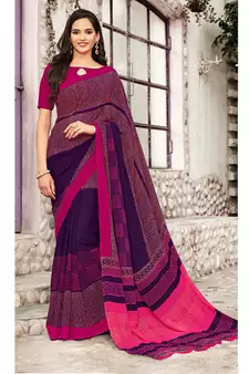 purple printed georgette saree with blouse
