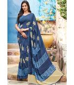 blue printed georgette saree with blouse