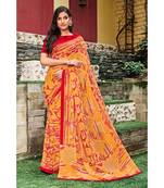yellow printed georgette saree with blouse