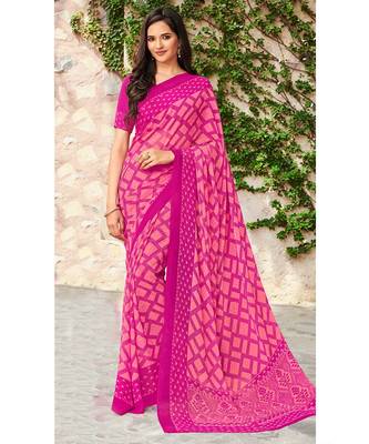 pink printed georgette saree with blouse 1
