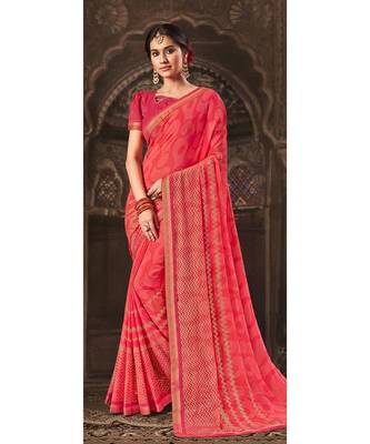 pink printed georgette saree with blouse 1