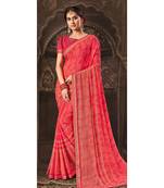 pink printed georgette saree with blouse