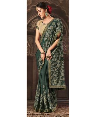 green printed georgette saree with blouse 1