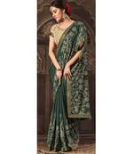 green printed georgette saree with blouse