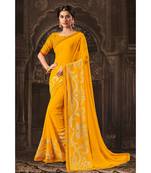 yellow printed georgette saree with blouse