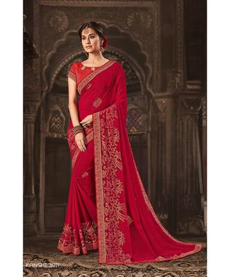 red printed georgette saree with blouse 1