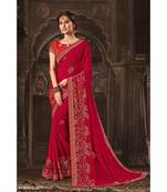 red printed georgette saree with blouse