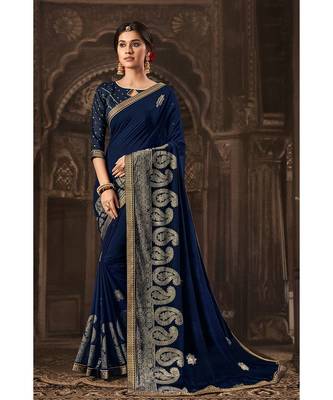 blue printed georgette saree with blouse 1