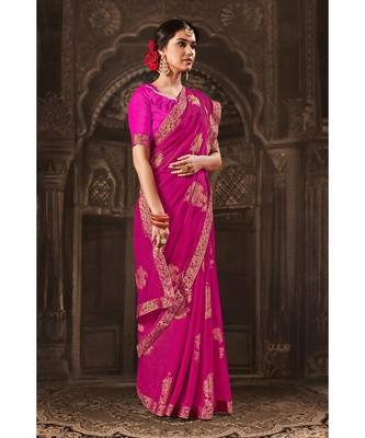 pink printed georgette saree with blouse 1