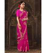 pink printed georgette saree with blouse