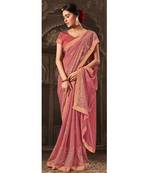 pink printed georgette saree with blouse