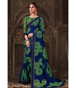 blue printed georgette saree with blouse