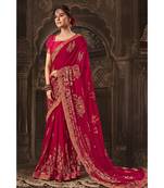 red printed georgette saree with blouse