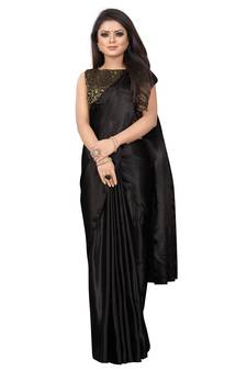 Black plain Satin saree with blouse