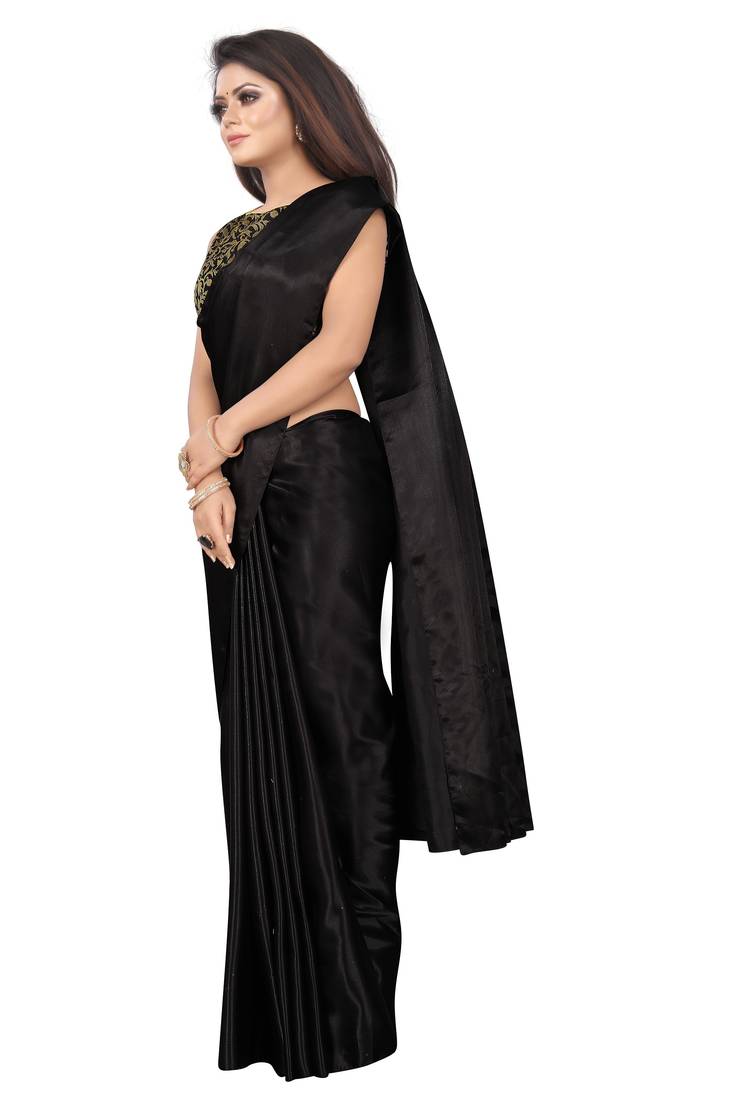 Black plain Satin saree with blouse