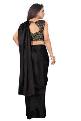 Black plain Satin saree with blouse 3