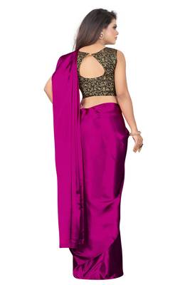 Pink plain Satin saree with blouse 3