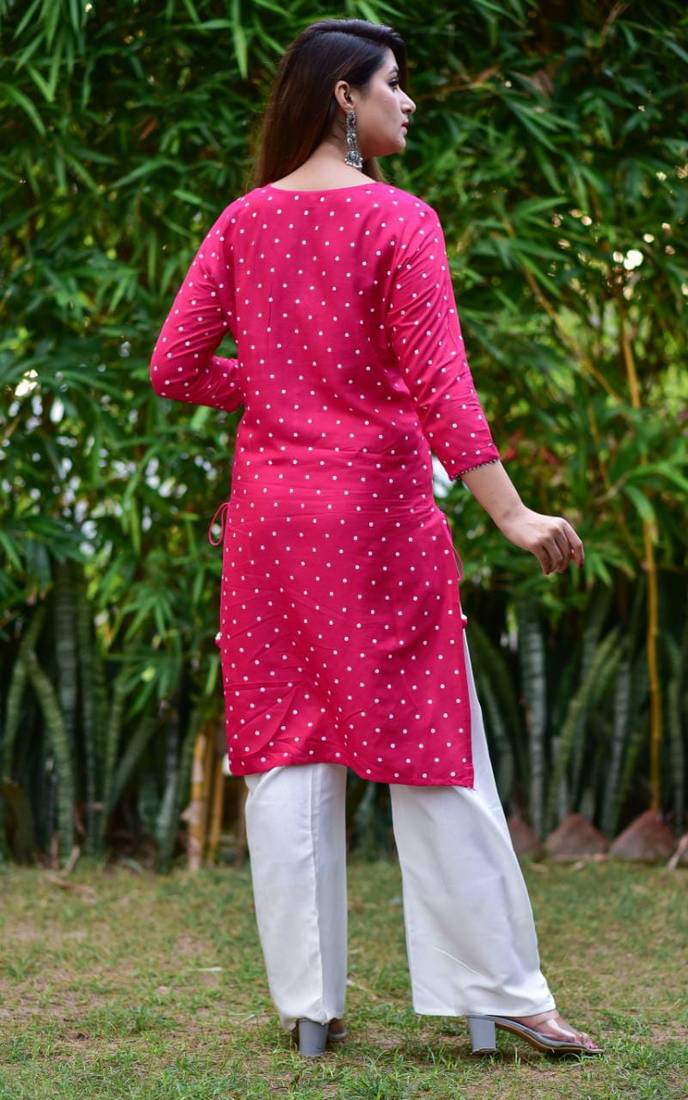 Pink Women's Rayon Kurti  with pant have gotta work