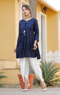 Blue Women's Rayon kurti with  Bottom dhotti 1