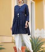 Blue Women's Rayon kurti with  Bottom dhotti